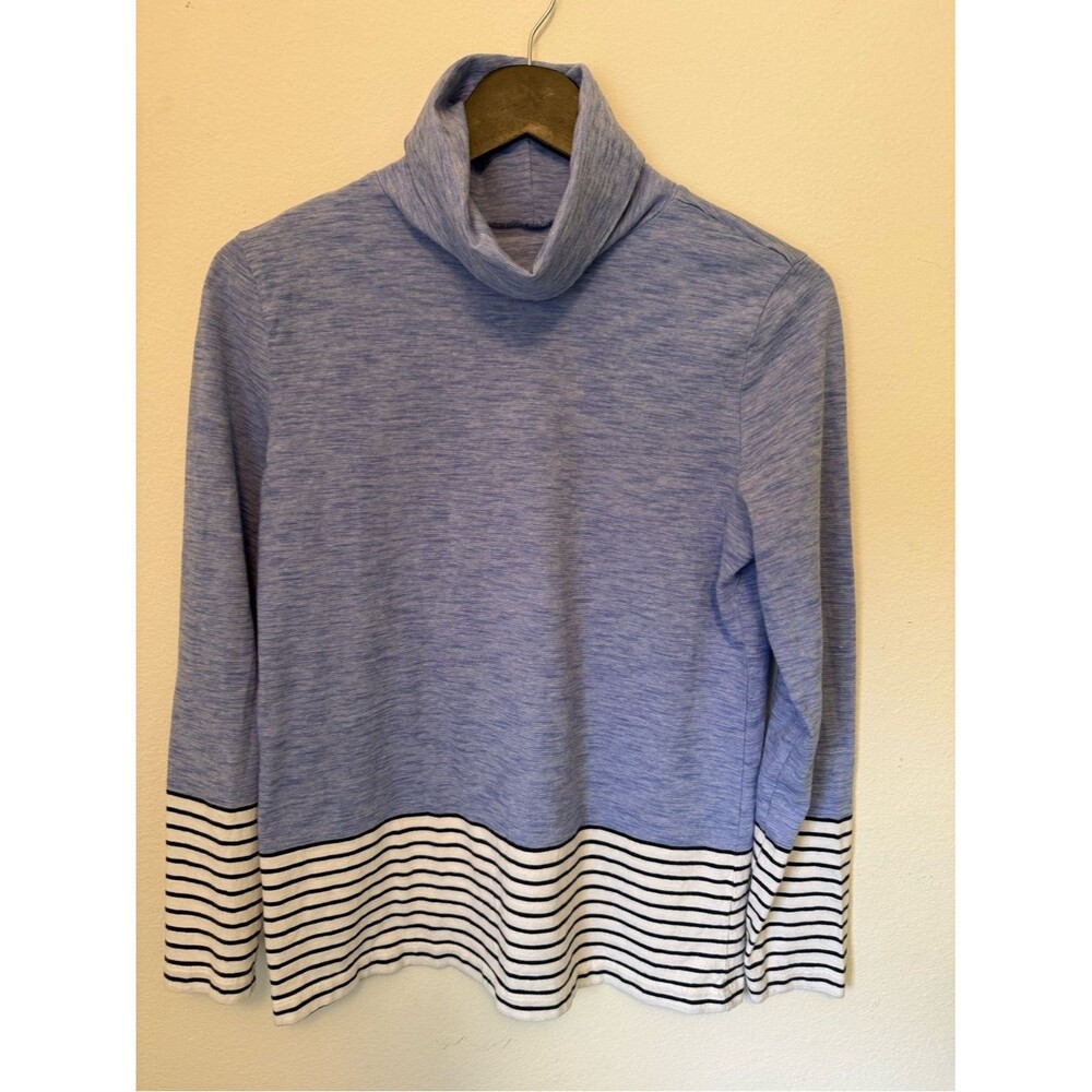 Vineyard Vines Striped Cowl Neck Long Sleeve Top Size Small Heathered Blue